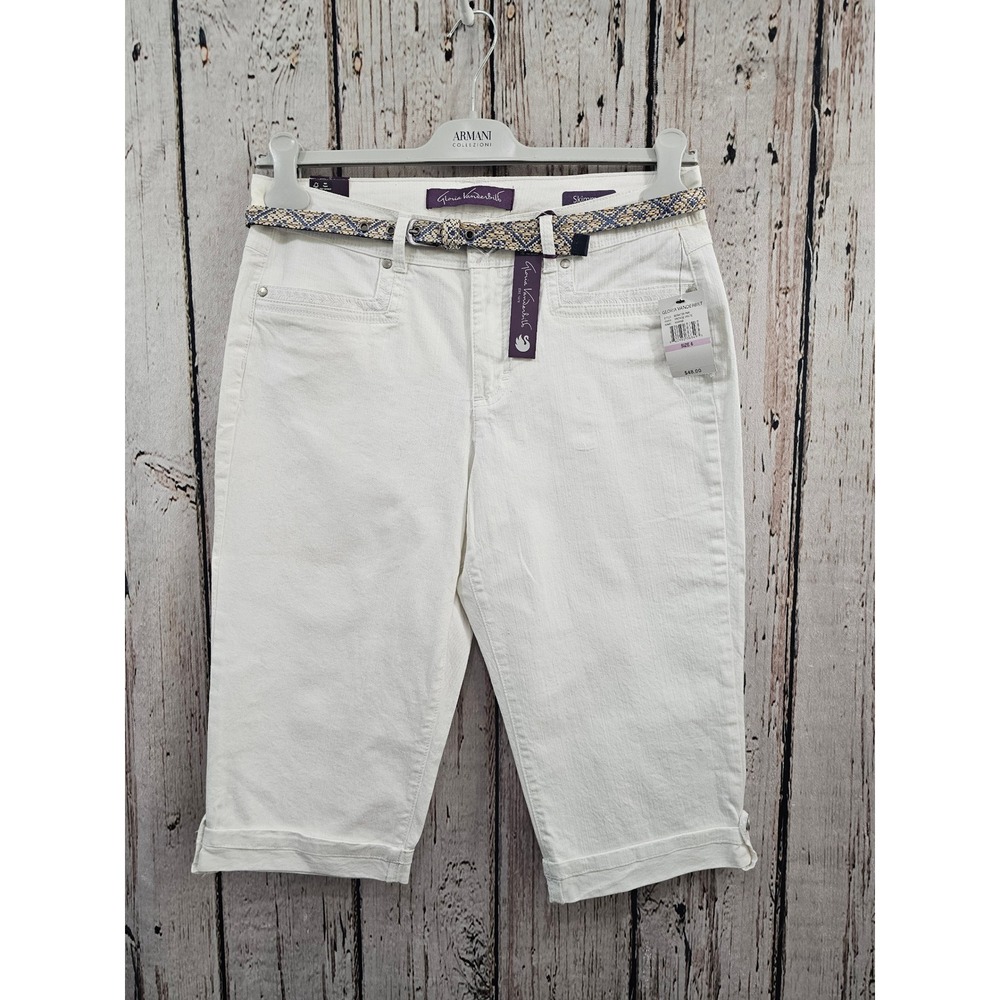 Gloria Vanderbilt Skimmer White Capri Jeans Womens Size 6 Belted Cropped Jeans‎
